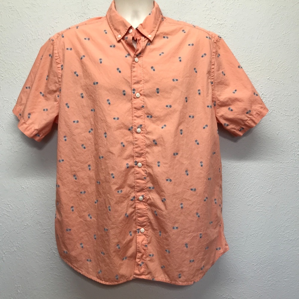 Rye By Hawker Rye Shirt Mens XL Peach‎ Pineapple Button Down Short Sleeve Cotton